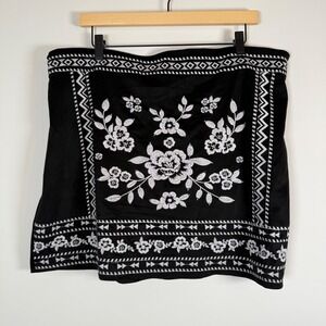 Savanna Jane Floral Embroidered Mini‎ Skirt 2X Faux Suede BOHO Floral Stretch